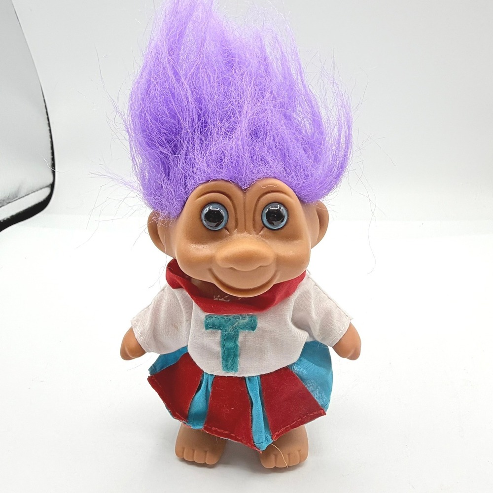 T.N.T. Cheerleader Troll Doll Kids 5 in Purple Hair Good Vintage 1991 Retro Toy